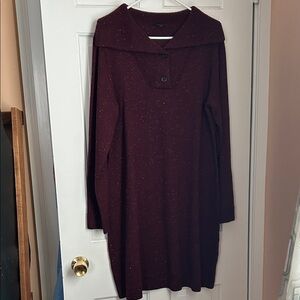 Talbots Burgundy Long-Sleeve Knit Dress with Shawl Collar